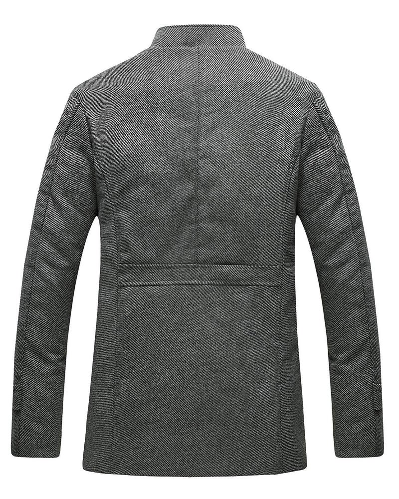 wantdo Men's Casual Mid Length Coat Windproof Wool Jacket Thick Grey Large - Image 2